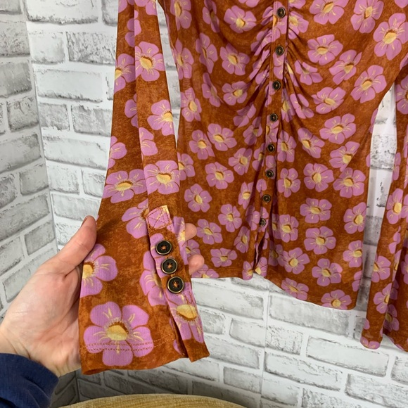 Free People // floral button down sheer long sleeve top - Picture 2 of 9